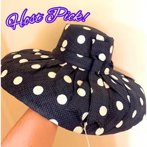 🎉HostPick NWT Navy Polka Dot Paper Straw Hat